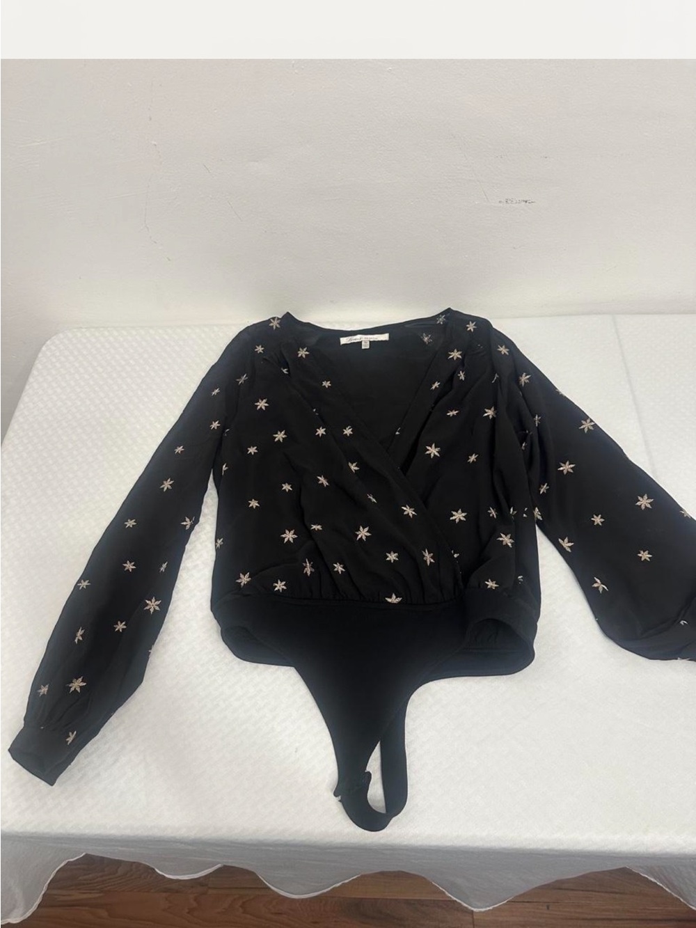 Lovers + Friends Black Star-Print Wrap Bodysuit Top